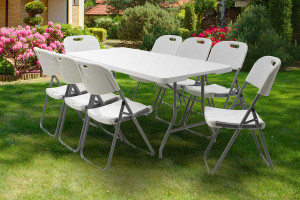 Masa de camping pliabila profesionala Rodeo cadru metalic, gri deschis 183x76x74 - Img 2