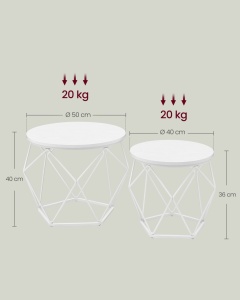 Masuta de cafea Vasagle Alb 48.2x48.2x39.2 cm - Img 5