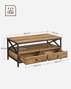Masuta de cafea, Vasagle, Negru, 100x55x45 cm - Img 5
