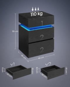 Noptiera cu LED Vasagle Negru 40x35x55 cm - Img 3