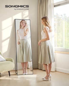 Oglinda de podea cu picior, Berit, Negru, 160x50x1.3 cm - Img 2