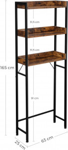 Raft baie wc, Vasagle, Maro-Negru, 63x25x165 cm - Img 5