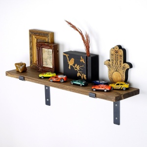 Raft din lemn Lam002 Negru 60x16x14 cm - Img 2