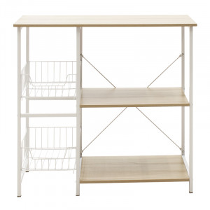 Raft Noon cu MDF de culoare alb - culoare lemn natural 80x34x75cm - Img 2
