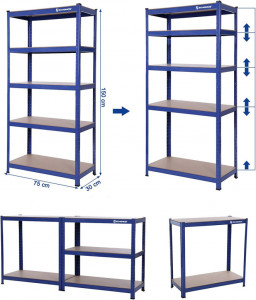 Raft Songmics, 5 rafturi, 30 x 75 x 150 cm, Albastru, GLR30Q - Img 4