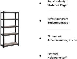Raft Songmics, 5 rafturi, 30 x 75 x 150 cm, Black, GLR030B11 - Img 7