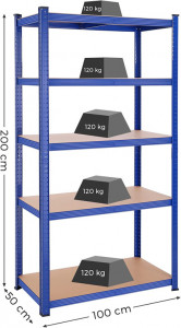 Raft Songmics, 5 rafturi, 50 x 100 x 200 cm, Blue, GLR050E01 - Img 5