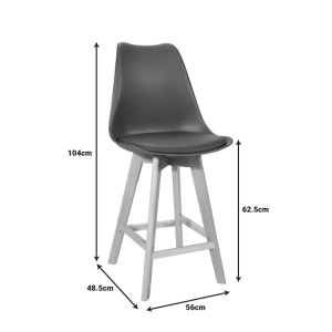 Scaun bar Gaston negru plastic PP si piele ecologica PU cu picioare din lemn natural 56x48.5x104 cm - Img 6