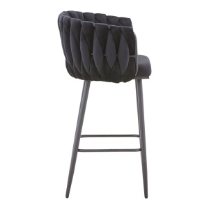 Scaun bar Vivian catifea neagra picior metal negru 57x50x100 cm - Img 3