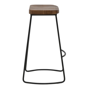 Scaun de bar de gradina Lamul lemn de ulm nuanta nuc-negru si metal 48x42x71 cm - Img 3