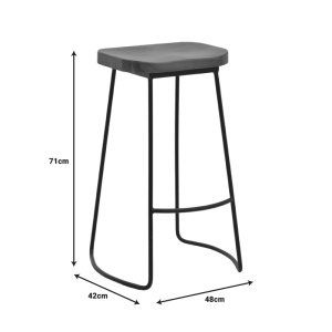 Scaun de bar de gradina Lamul lemn de ulm nuanta nuc-negru si metal 48x42x71 cm - Img 7