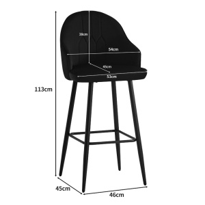 Scaun de bar Velvi, Pako World, Catifea neagra, 46x45x113 cm - Img 7