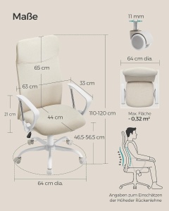 Scaun de birou Songmics crem 59x58x114.7-122.7 cm - Img 6