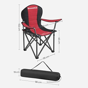 Scaun de camping, Songmics, Negru-Rosu, 92x57x104 cm - Img 6