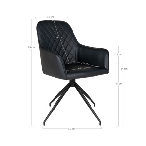 Scaun de dining rotativ Harbo, Negru, 62x56x89 cm - Img 3