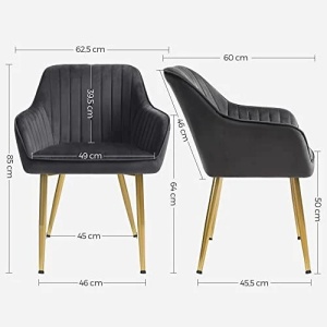 Scaun dining, Songmics, Gri-Auriu, 62.5x60x85 cm - Img 4