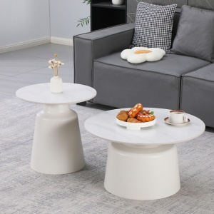 Set 2 buc. masute de cafea, Dualis, Alb, 70x70x48.5 cm