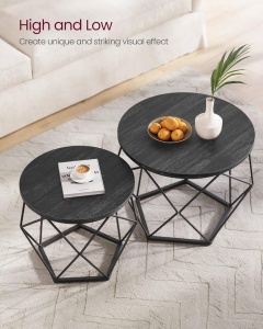 Set 2 masute de cafea Vasagle Gri inchis 60x60x45 cm - Img 6