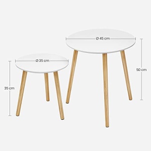 Set 2 masute laterale, Vasagle, Alb-Lemn, 45x45x50 cm - Img 3