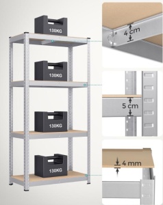 Set 2 Rafturi metalice, Songmics, Negru, 520 kg 40 x 80 x 160 cm - Img 4