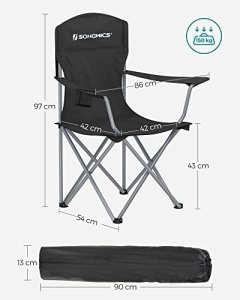 Set 2 scaune de camping, Songmics, Negru, 76x51.5x95.5 cm - Img 3