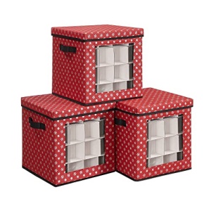 Set 3 cutii depozitare cu fereastra si capac, Songmics, Rosu, 30.5x30.5x30.5 cm - Img 2