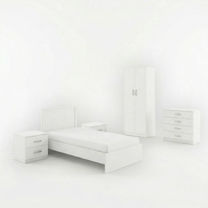 Set 5 Mobilier dormitor cu pat, Athos, Alb, 197.6x99x96 cm - Img 2