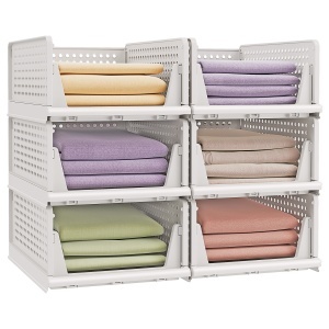 Set 6 cutii de depozitare stivuibile dulap haine Songmics, Dennys, Alb, 160x80x73-121 cm