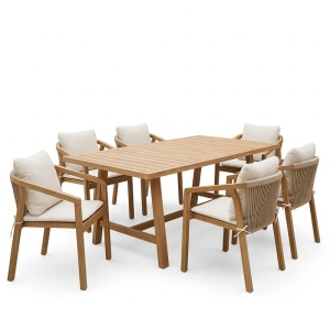 Set 7 masa si scaune gradina, Malibu, Bej, 90x180x75 cm - Img 2