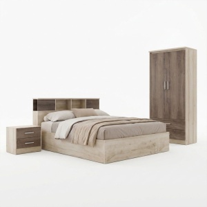Set dormitor studenti pat, noptiera si dulap, 3 buc, Decadent, Castaniu, 147x221x84 cm - Img 2