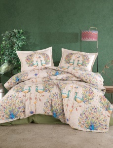 Set Lenjerie si Cuvertura Pavone Verde (Bumbac 100%)