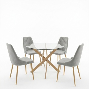 Set masa si scaune dining, 5 buc, Azori Antoro, Pako, Gri 100x100x75 cm - Img 2