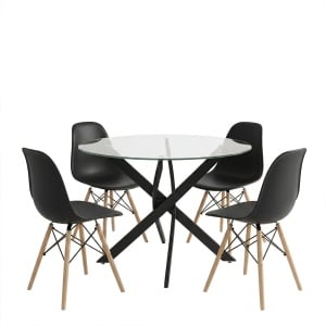 Set masa si scaune dining, 5 buc, Julita Antoro, Negru, 100x100x75 cm - Img 2