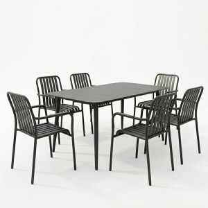 Set masa si scaune dining, 7 buc, Heven Vista, Pako, Negru 120x70x72 cm - Img 2
