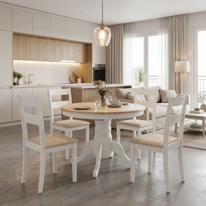 Set masa si scaune dining extensibil, 5 buc, Dallan Lars, Pako, Alb 138x100x75 cm