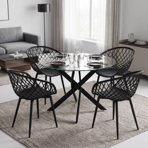Set mobilier dining 5 piese Ezra, Negru, 100x100x75 cm