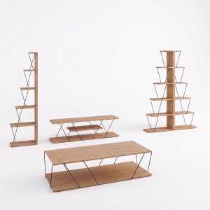 Set mobilier living masuta de cafea, 2 biblioteci si comoda TV, 4 buc, Tars, Stejar, 120x50x30 cm - Img 2