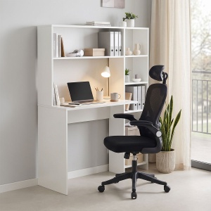 Set mobilier studenti birou cu biblioteca si scaun birou, 2 buc, Clary, Alb, 113.2x40x141.8 cm