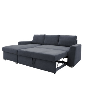 Set mobilier studenti coltar reversibil extensibil, masuta de cafea si comoda TV, 3 buc, Flux, Stejar, 236x164x88 cm - Img 4