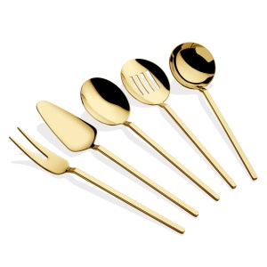 Set ustensile servire 5 bucati Carre Auriu 23.5x23.5x4 cm - Img 2