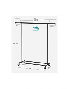 Suport pentru haine cu roti, Songmics, 90 kg, HSR13BKV1, Negru - Img 7