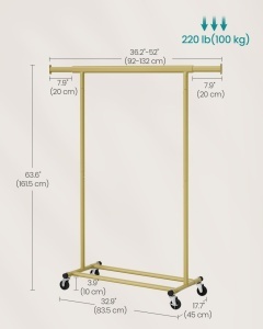 Suport pentru haine reglabil cu roti Songmics Auriu 132x45x161.5 cm - Img 5