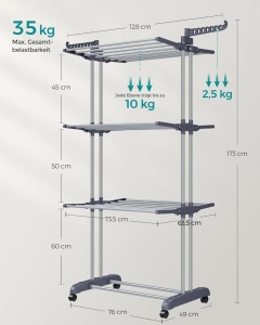 Suport uscat rufe Songmics Gri 126.6x64.2x169.2 cm - Img 6