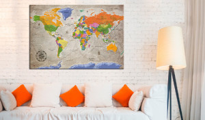 Tablou din plută - World Map: Retro Style [Cork Map] 90x60 cm - Img 2