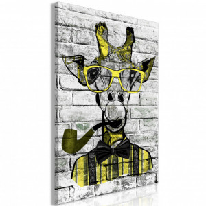 Tablou - Giraffe with Pipe (1 Part) Vertical Yellow 60x90 cm