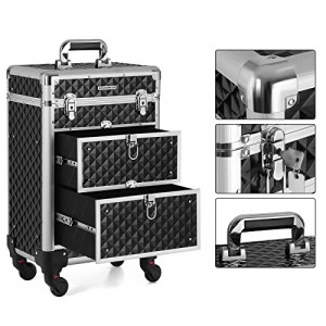 Troler cosmetice, Songmics, Negru, 34x25x57 cm - Img 4