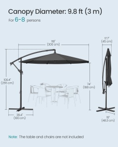 Umbrela de gradina Songmics Gri 300x300x245 cm - Img 5
