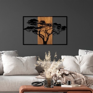 Accesoriu decorativ de perete din lemn si metal cu rama Acacia Tree Nuc 90x58 cm - Img 3