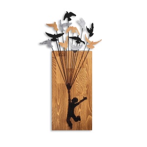 Accesoriu decorativ de perete din lemn si metal Flying Boy Nuc 45x86 cm - Img 6