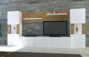 Ansamblu Comoda TV Lore Alb-Teak - Img 2